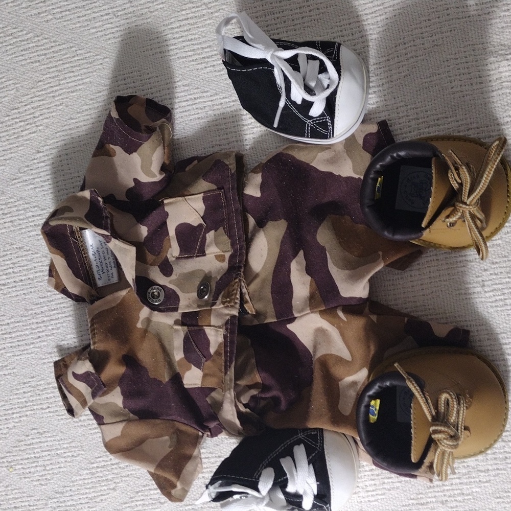 Build A Bear Military Soldier Camo Army Uniform Shirt Pants Outfit With 2 Shoes